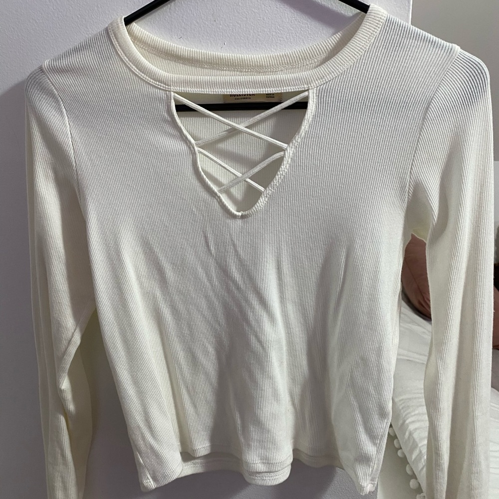 white long sleeve cut out top